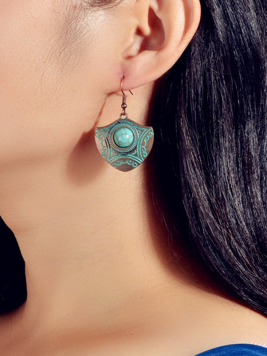 Oxidized Traditional Jewellery Beads Carved Geometric Dangle Vintage Earrings-1