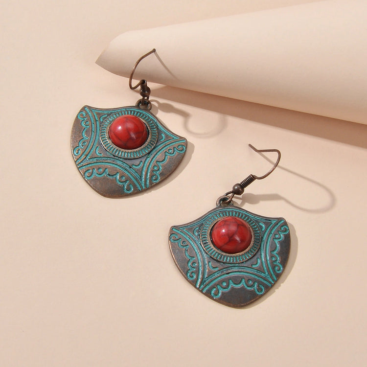 Oxidized Traditional Jewellery Beads Carved Geometric Dangle Vintage Earrings-4