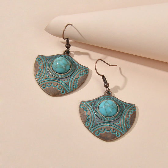 Oxidized Traditional Jewellery Beads Carved Geometric Dangle Vintage Earrings-0