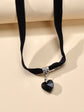 Gothic Style Black Velvet Choker Heart Charm Necklace Punk Halloween Accessories-4
