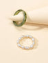 2pcs Pearl Elastic Retro Green Red Acrylic Ring-1