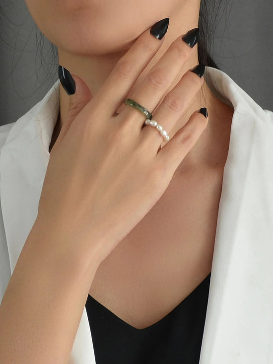2pcs Pearl Elastic Retro Green Red Acrylic Ring-0