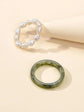 2pcs Pearl Elastic Retro Green Red Acrylic Ring-2