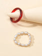 2pcs Pearl Elastic Retro Green Red Acrylic Ring-5