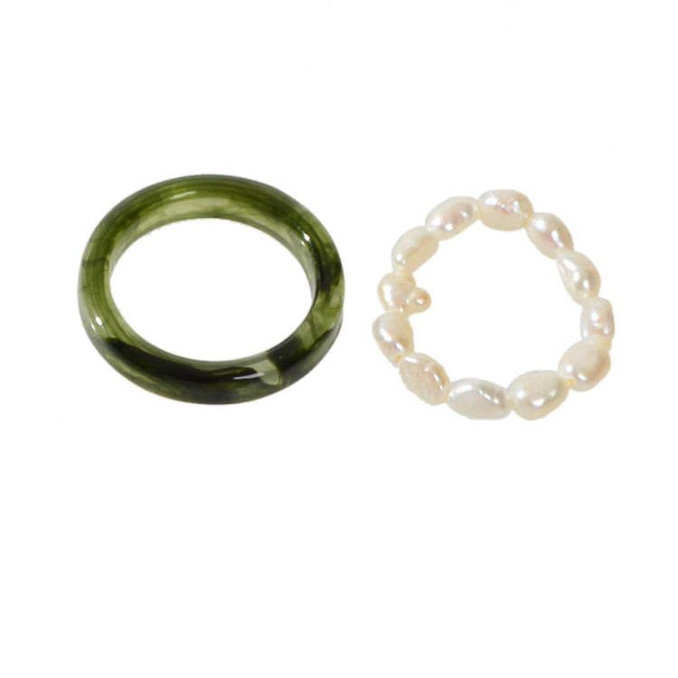 2pcs Pearl Elastic Retro Green Red Acrylic Ring-4